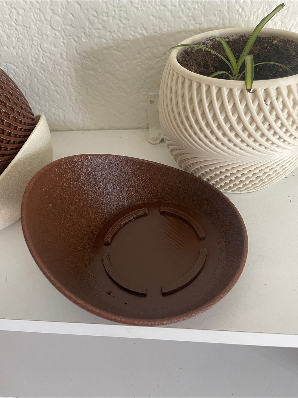 3D printed Brown and Bone White Textured Wall Planter - Pair - Picture 2 of 2